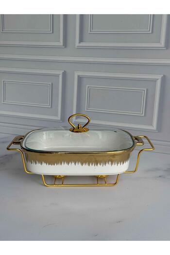 ROSSEV White Gold Rectangular Pot with Heater 32cm