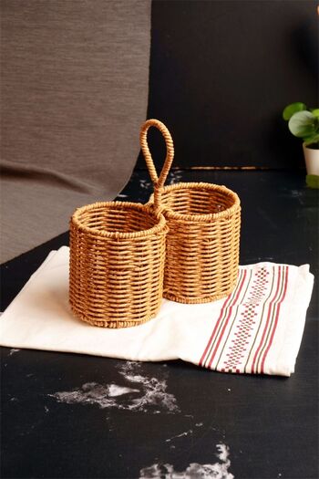 Bayev Wicker 2-Piece Spoon Holder Decorative Basket Brush Holder Spoon Organizer 700800