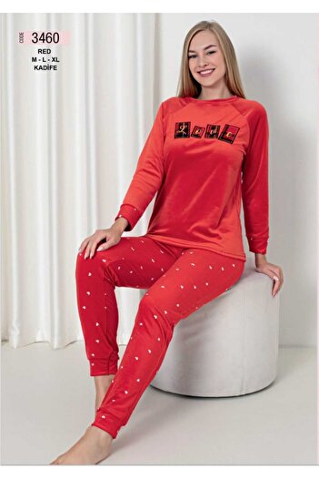 Nisa Women's Soft Velvet Fabric Winter Pajama Set with Love Written