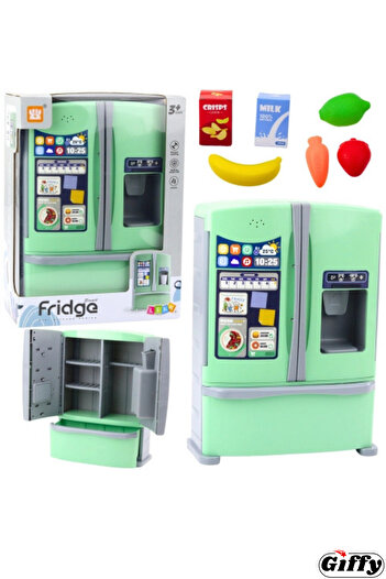 giffy Toy Double Door Refrigerator with Touch Screen, 12 Piece Accessories, Sound and Music Set
