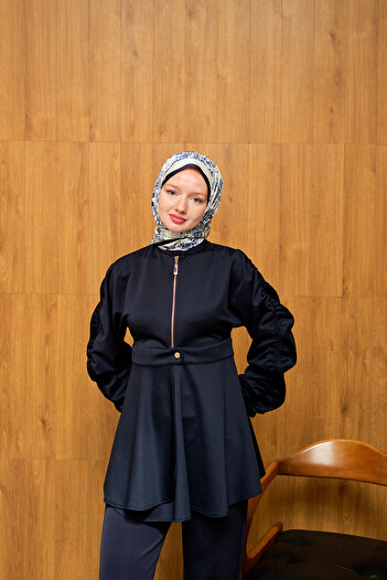 LOCCO Women's Sleeve Tunnel Belted Suit Navy Blue