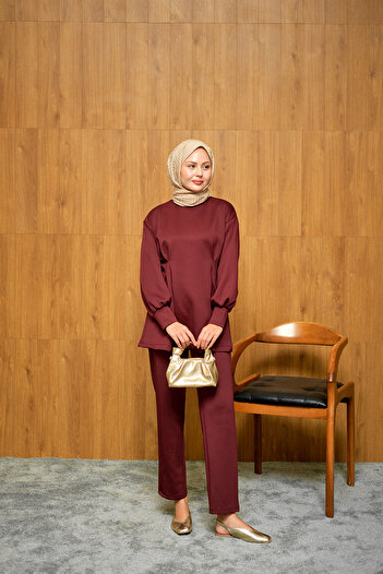 LOCCO Women's Front Pleated Suit Burgundy