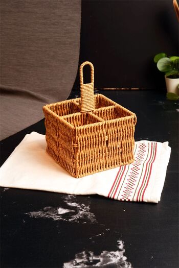 Bayev Wicker 4-Compartment Organizer Spoon Holder Spoon Organizer with Handle 700794