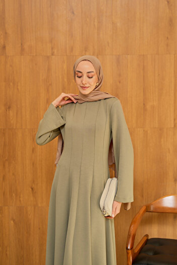 LOCCO Women's Pleated Stitch Detail Dress Pistachio Green