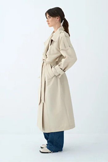 Gülşah collection Double Breasted Trench Coat - Stone