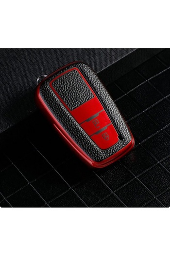 OEM Red cover with leather inserts for Toyota key Camry Prius Corolla C-HR CHR Prado 2018 RAV4 2 buttons