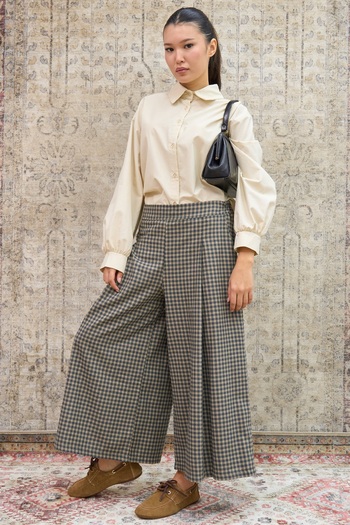 KÜÇÜĞÜM BUTİK Green Small Check Plaid Pleated Pants