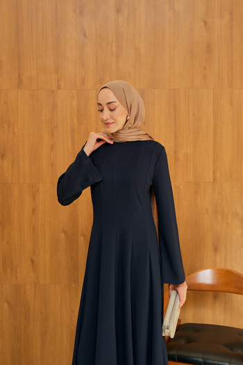 LOCCO Women's Pleated Stitch Detail Dress Navy Blue