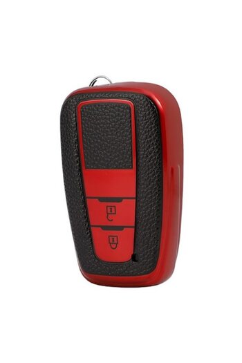 OEM Red cover with leather inserts for Toyota key Camry Prius Corolla C-HR CHR Prado 2018 RAV4 2 buttons