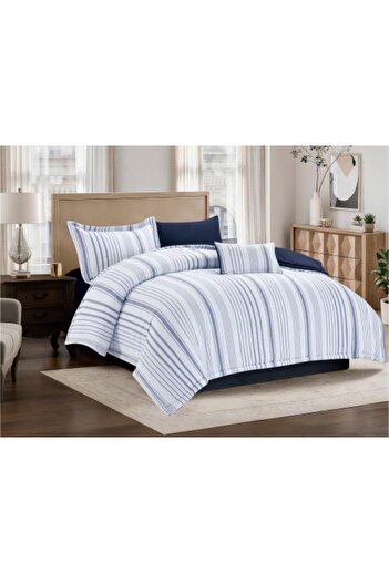 LAYLA Summer Striped Set, Single and Half, 140×200 cm, Navy Blue, 6 Pieces