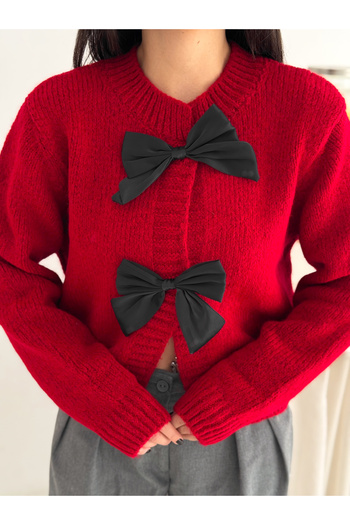 Dumy Double Bow Knitwear Cardigan