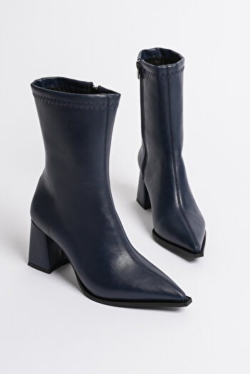 CİMİLİ SHOES Women's Heeled Boots Pointed Toe Side Zipper Thick Heel