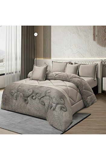 Roshen مفرش سرير نفرين مخمل شتوي فخم بتصميم أنيق وجودة عالية 6 قطع مقاس اللحاف 240*220 سم