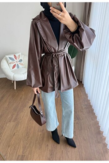 Chef d'atelier Women's Balloon Sleeve Belted Leather Trench Coat