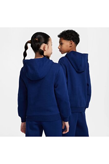 Nike Erling Haaland Club Fleece Hoodie Unisex Children's Navy Blue Sweatshirt -With Fleece and Hood -Hj3837-492