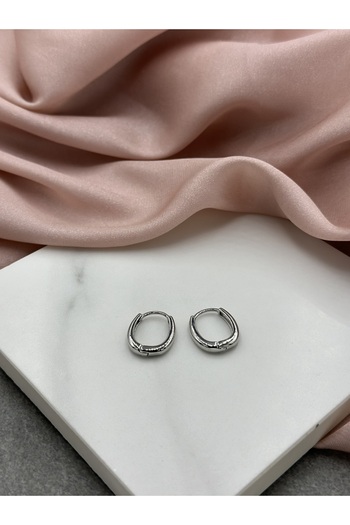 Unzilee Silver Oval Hoop Steel Earrings