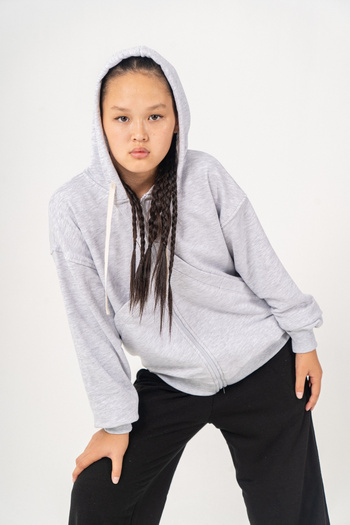 GİYİCEM TEKSTİL Girl's Hooded Three Thread Zippered School Sweatshirt 4536