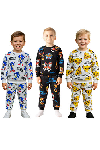 minikiss 3Pcs Two-Piece Seasonal Printed Top and Bottom Boys' Two-Piece Set