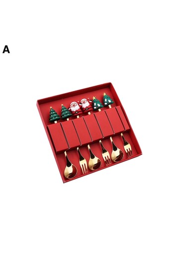 victiny Set of 6 Christmas Cutlery with Long Handles in Gift Box