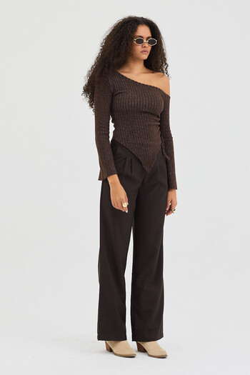 Eco Sense Asymmetrical Cut Ribbed One Shoulder Stylish Blouse