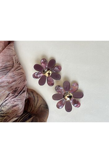 BURÇİN AKSESUAR Burgundy Colored Flower Earrings