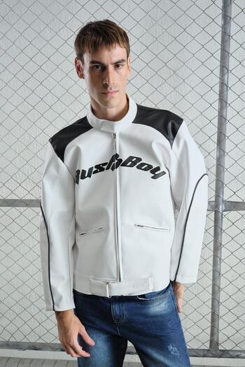 GIESTO Motorcycle White Leather Jacket