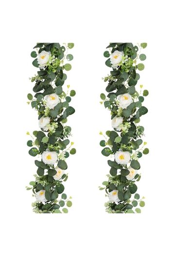 Generic Artificial Eucalyptus Garland 2 Pack Artificial Plants Fake Flower White Rose Hanging Vines Faux Fl
