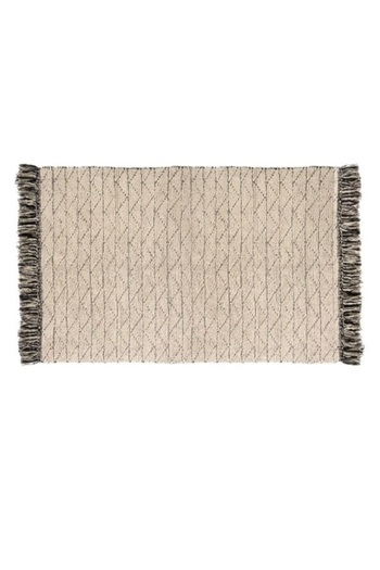 Davida Dreams Cotton rug, geometric, with fringes, 130 x 90 cm, beige with black