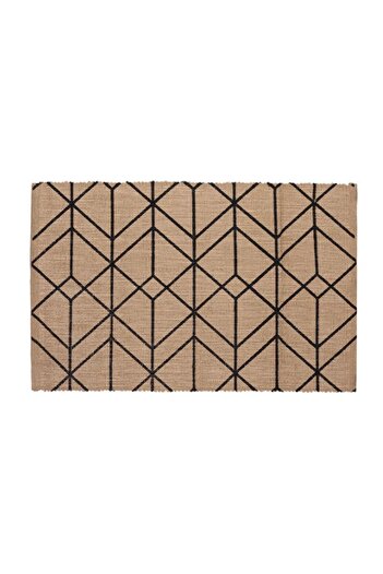 Davida Dreams Decorative rug, geometric lines pattern, rustic, jute, beige with black, 90x60 cm