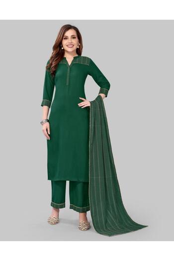 iza Green Khadi printed Kurti with Pant and Dupatta