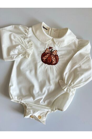 il mio bambino Handmade 100% Cotton Baby Girl Pumpkin Embroidered Shirt - Long Sleeve