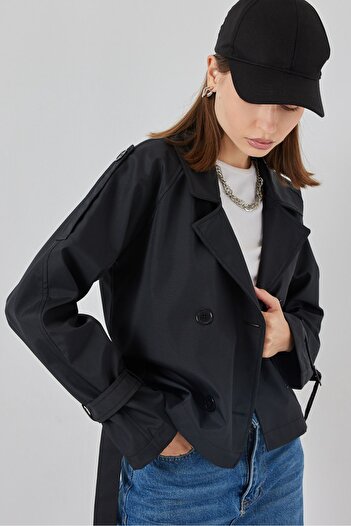 alita butik Women's Belted Short Trench Coat