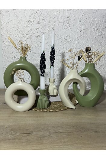 Zigzag Home Decorative 6 Piece Bohemian Style Vase and Candlestick Candle Holder Set Design Decoration Trinket Set
