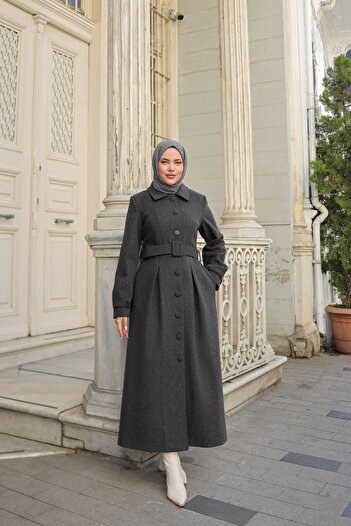 By Pommes Life Women's Belted Buttoned Long Length Cashmere Coat