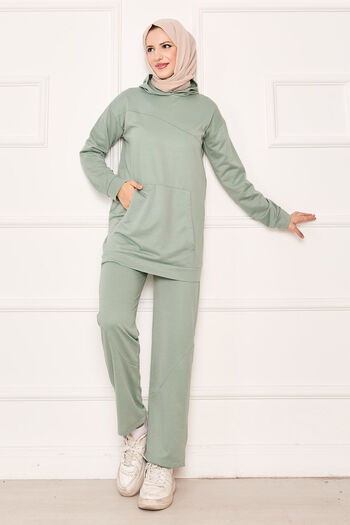 EBRUTESETTÜR Kangaroo Pocket and Hood Detailed Two-Piece Set