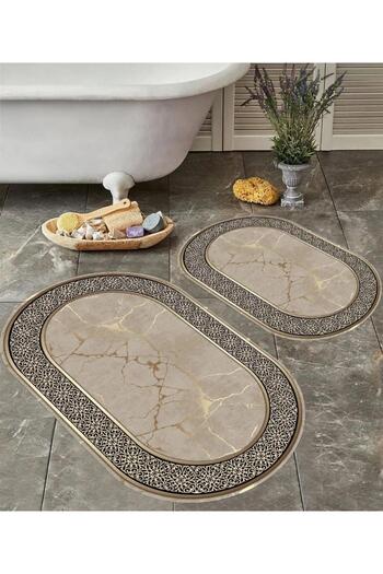 Home Water-Absorbent Non-Slip Base 2-Piece Bathroom Mat Set Sponge-Filled Soft Textured Decorative Set