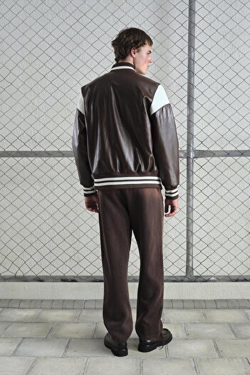 GIESTO Brown Leather College Jacket