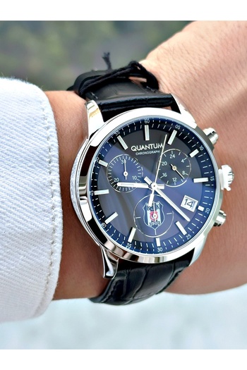 Quantum Functions Active Leather Cord Steel Case Original Licensed Beşiktaşfan Men's Wristwatch