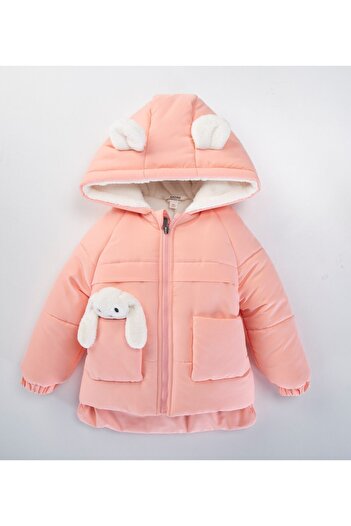 Midimod Water and Windproof Hooded Inflatable Plush Winter Girl's Coat 2-6 Years Old 50327 Pink