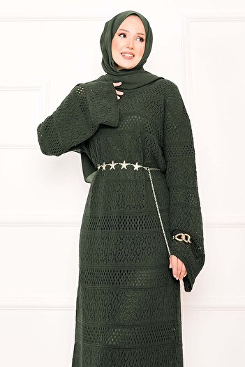 EBRUTESETTÜR Baklava Pattern Openwork Knitwear Dress