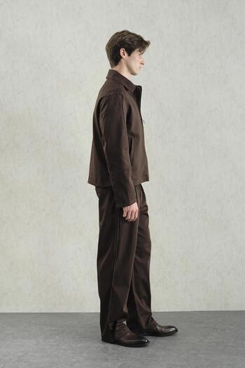 GIESTO Leather Trimmed Brown Classic Jacket
