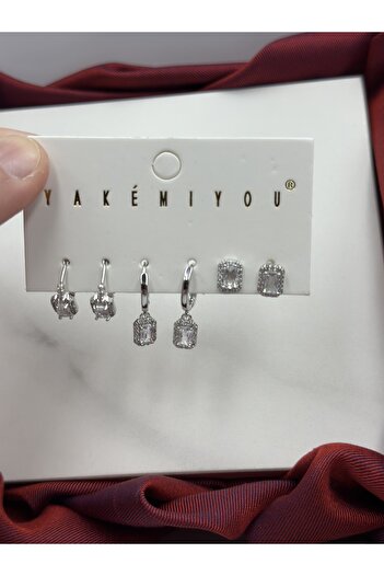 Unzilee 6-Piece Baguette Solitaire Diamond Craftsmanship Design Zircon Stone Brand Model Steel Earrings