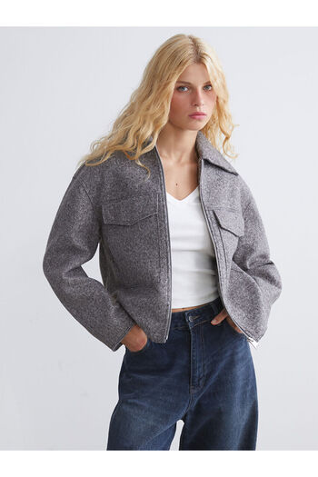 LC Waikiki Anthracite Shirt Collar Women's Cashmere Jacket
