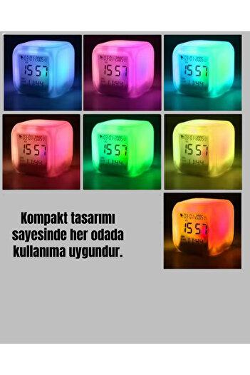 Kanonik Education 7 Color Changing Cube Alarm Clock with Thermometer and Calendar Features