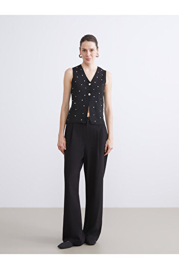 LC Waikiki V-Neck Stone Embellished Women's Knit Vest (W5)