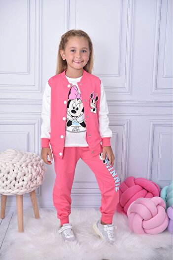 LİLLYPİCCA MINNIE COLLEGE CARDIGAN WITH POCKETS - LONG SLEEVE SWEATSHIRTS - DOUBLE POCKETS TRACKWORDS 3-Piece COTTON LYCRA SUIT