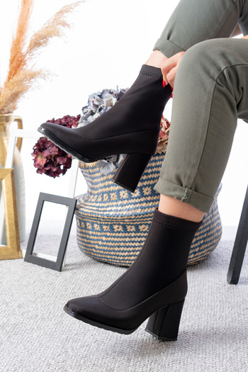 ELMANDO Women's Black Stretch Ankle Medium Heel Boots
