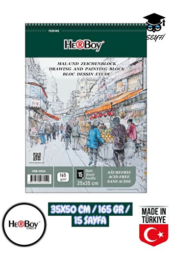 SEYFİKİRTASİYE 25X35 CM caiet de schițe cu creion negru 165 gr 15 coli cu sârmă HERBOY