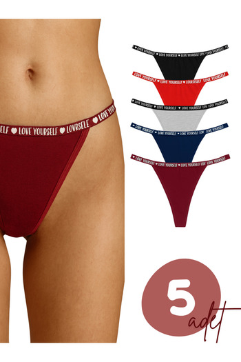 LİBELLA İÇ GİYİM Women's 5-Pack Love Yourself Elastic String Panties (Black, Red, Grey, Navy Blue, Burgundy)