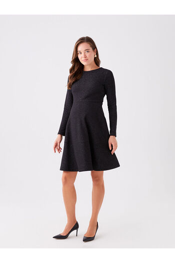 LC Waikiki Black Crew Neck Shiny Look Maternity Dress